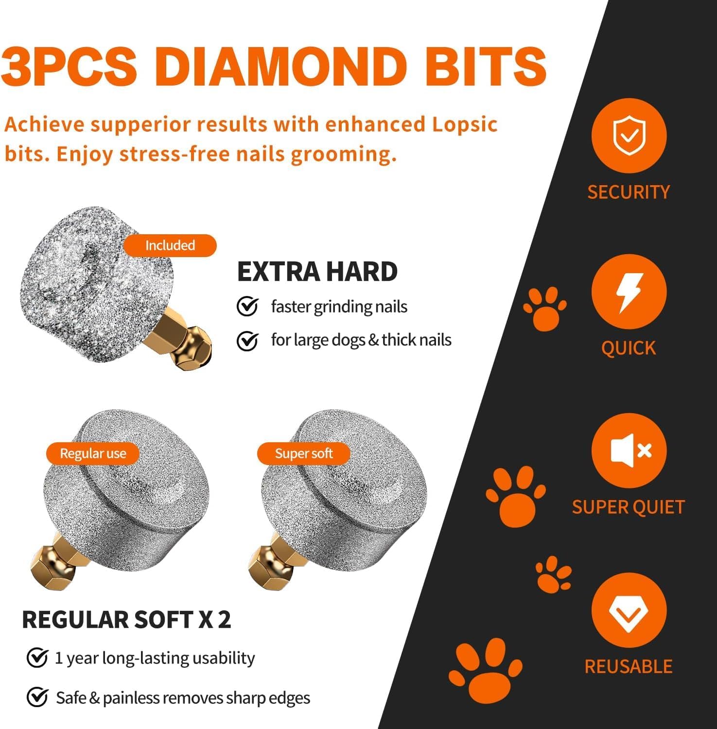Rechargeable Dog Nail Grinder with LED Lights - Super Quiet, 2-Speed Trimmer & 3 Grinding Wheels for All Breeds - Perfect for Dogs & Cats